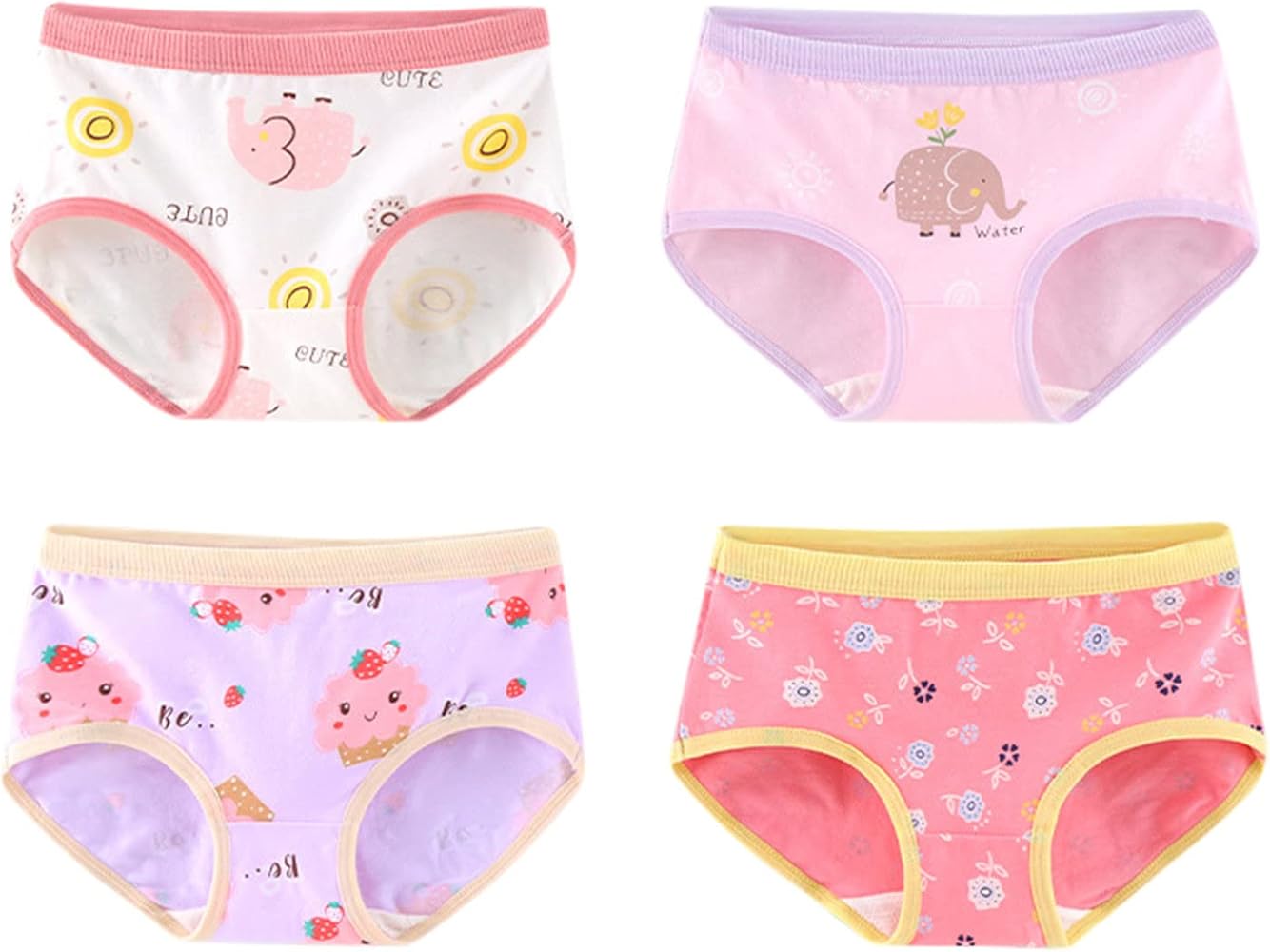 Kids Toddler Girls Cotton Comfort Underwear Baby Cute Cartoon Print Cotton Briefs Underwear 4 Pcs Girl Underpants