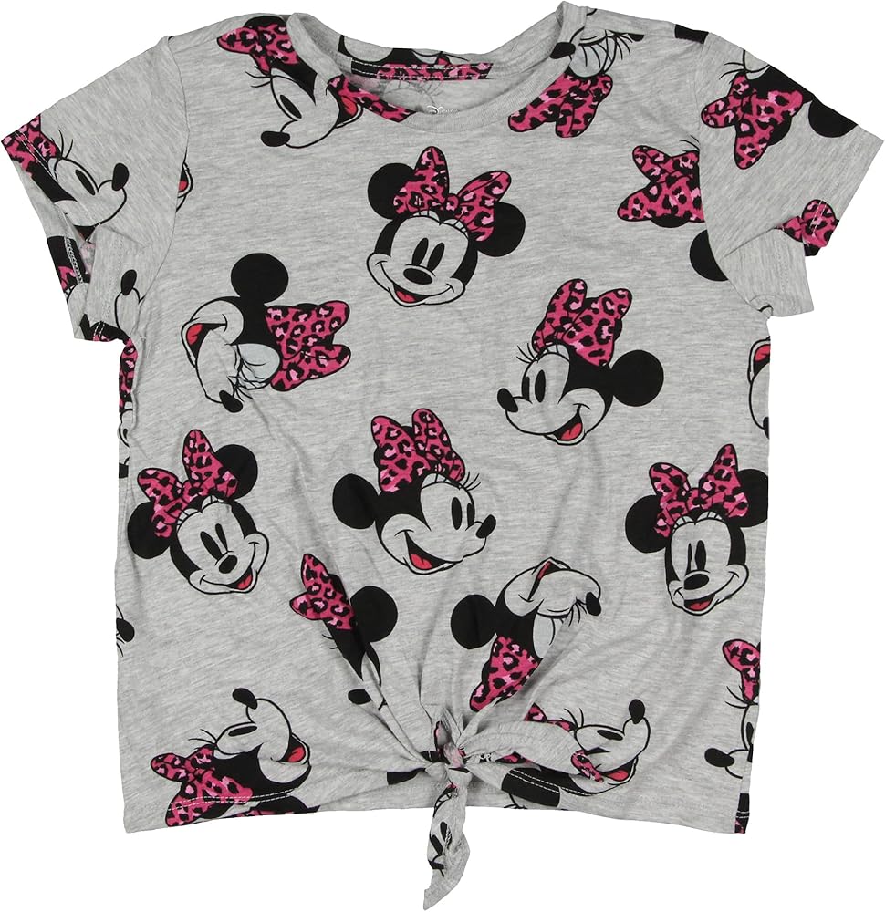 Disney Girls' Minnie Mouse Leopard Bow Allover Design Tie-Front Kids T-Shirt