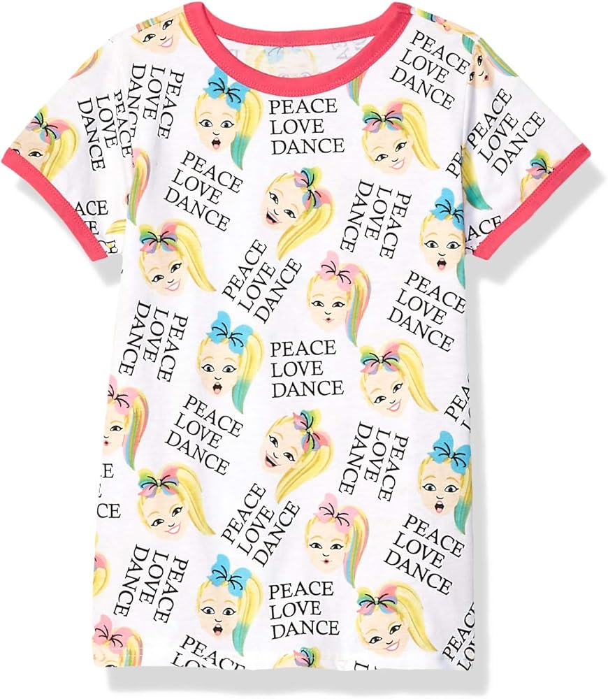 JoJo Siwa Girls' Big Peace Love Dance All Over Print Ringer Tee