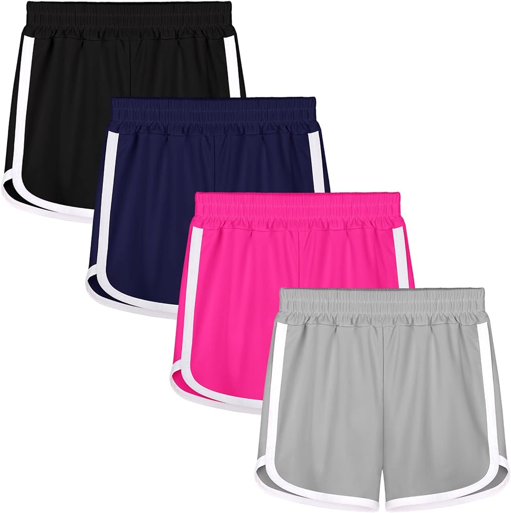 Resinta 4 Packs Girls Athletic Shorts Kids Soccer Basketball Shorts Quick Dry Running Shorts Gym Sports Shorts