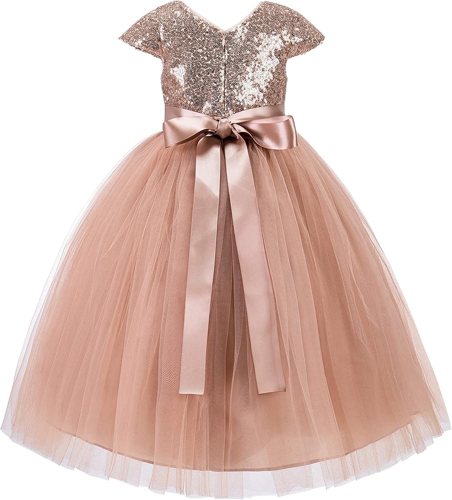 ekidsbridal Cap Sleeves Sequin Flower Girl Dress Photoshoot Dresses for Toddler Girl 211