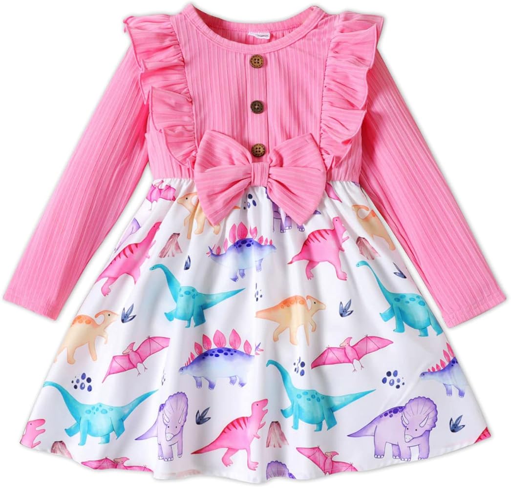 PATPAT Toddler Girl Clothes Toddler Girl Flora Print Long Sleeve Fall Winter Dress