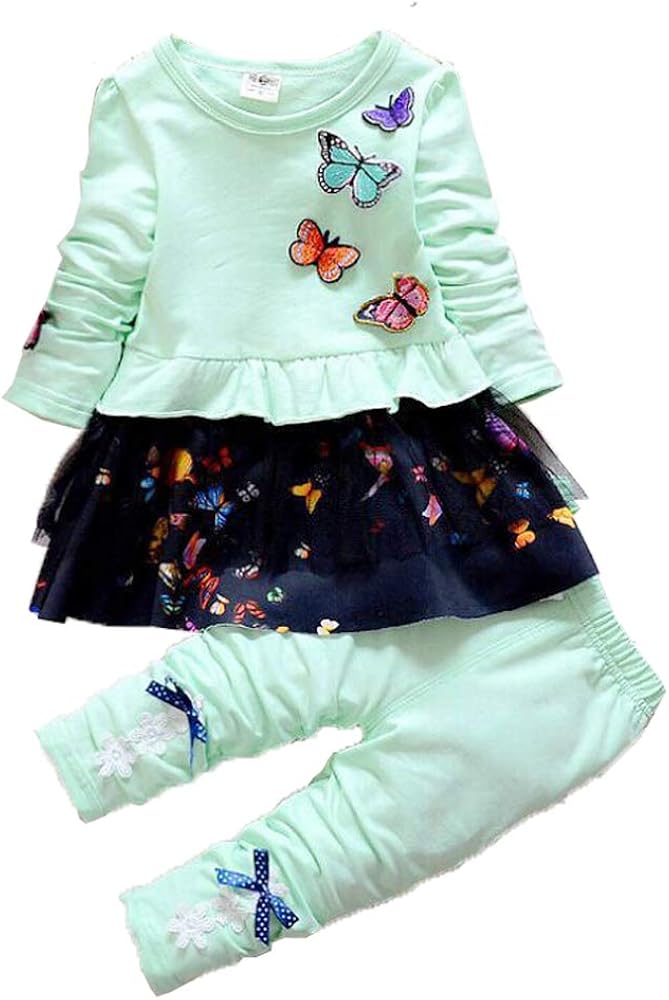 Yao Infant Little Baby Girls Clothing Set 2 Pieces Set Long Sleeve T Shirt and Skirt Pants