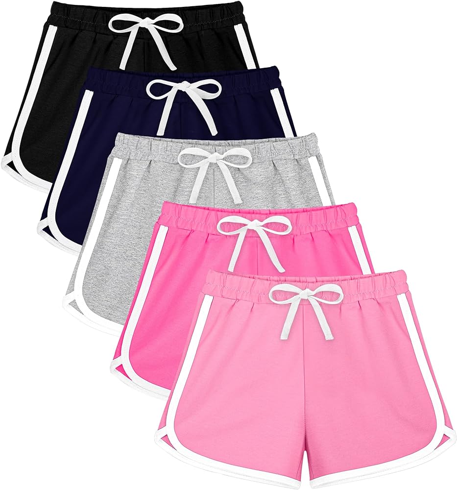 Resinta 5 Packs Girls Cotton Athletic Shorts Active Running Shorts Toddler Summer Shorts Dolphin Dolphin Yoga Shorts