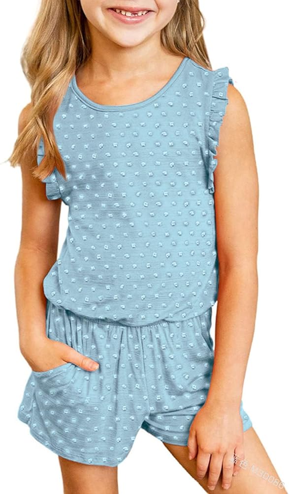 Girls 2 Piece Summer Outfits Cute Swiss Polka Dot T-Shirt and Shorts Set with Side Pockets