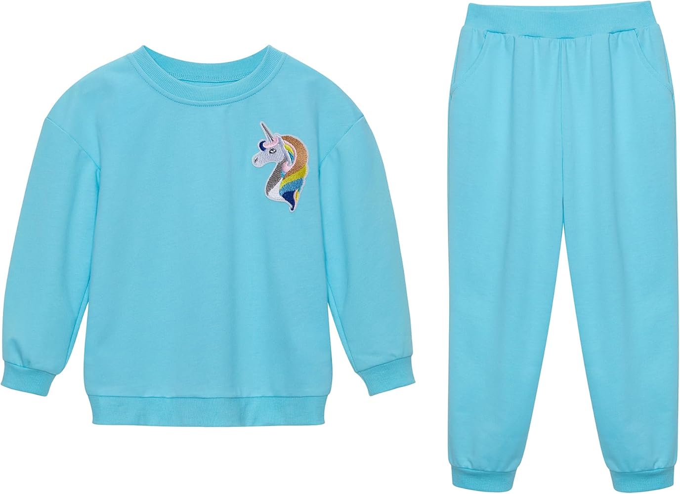 Girl Crew Cotton Sweatshirt & Joggers 2 Piece Set Animal PATCH Little Girls Outfits