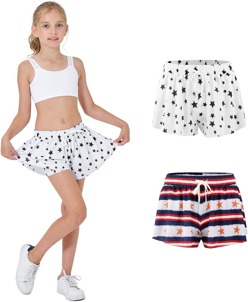 Girls Flowy Butterfly Shorts with Spandex Liner 2-in-1 Running,Athletic,Fitness,Workout Skirt