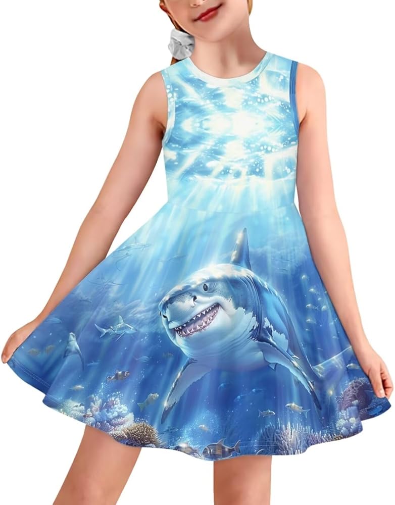 Girls Dresses Size 3-16 Kids Summer Sleeveless Midi Dress Beach Sundress Crewneck A Line Party