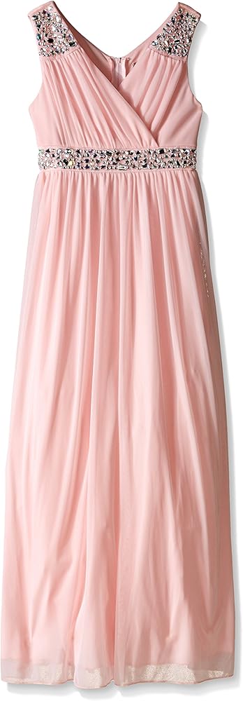 Speechless Big Girls' Dress Maxi Length Sleeveless Shirr Bodice with Trim