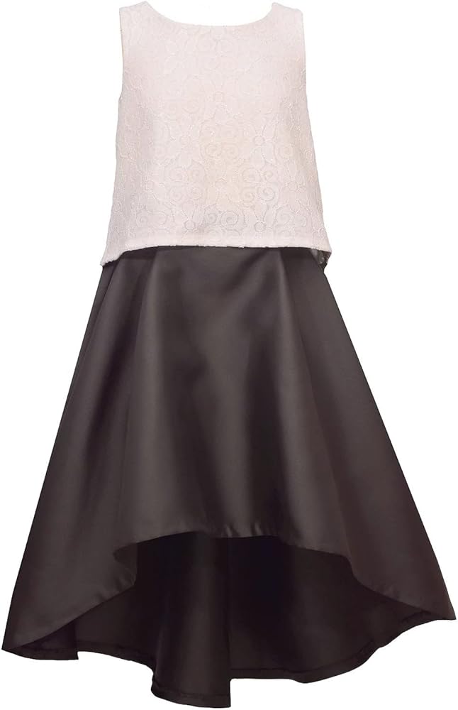 Bonnie Jean Girls 7-16 White Lace Black Taffeta High-Low Formal Dress Set