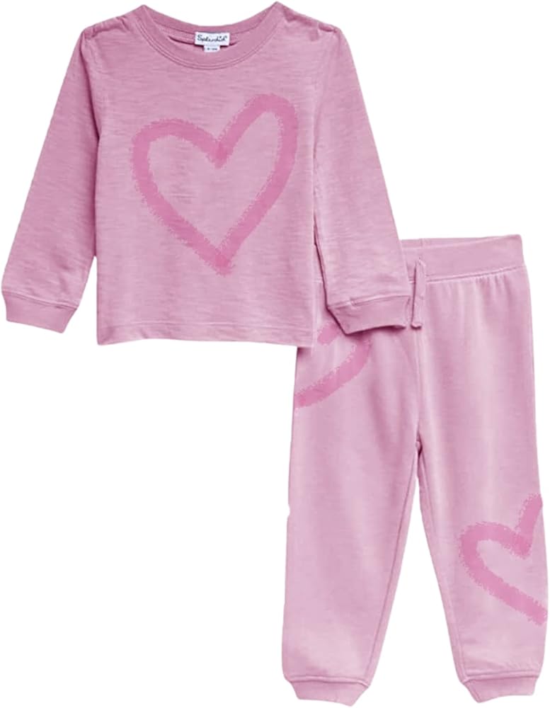 Splendid Kids Girl's Spray Heart Jogger Set, Wild Rose, 12-18M