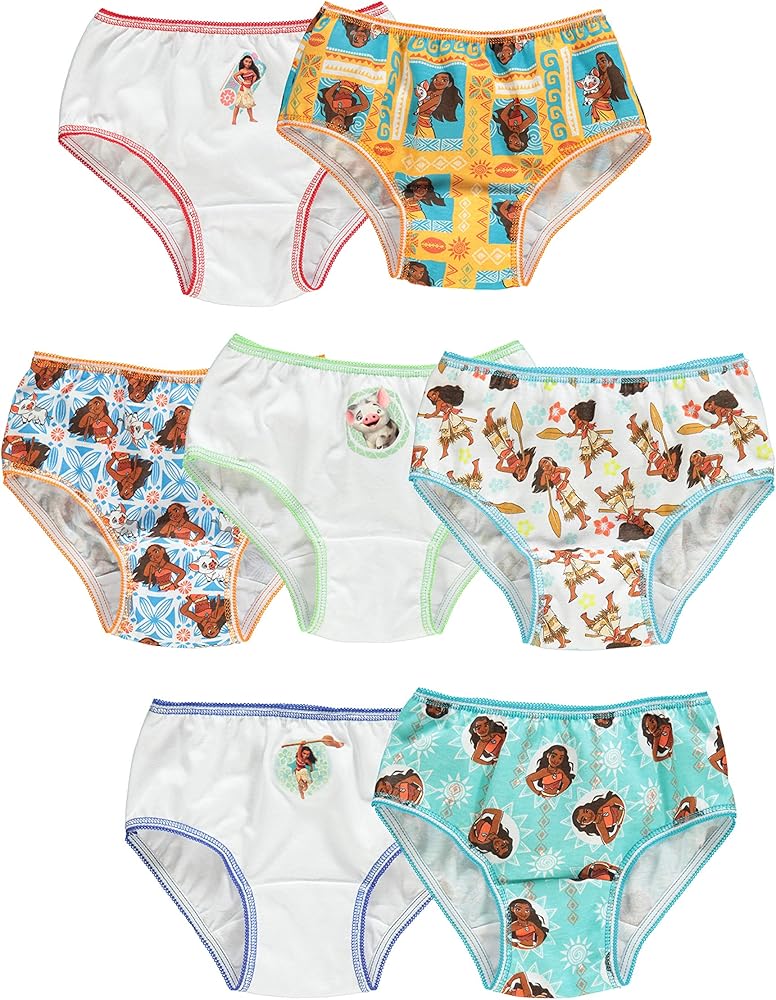 Disney Girls' Moana 100% Combed Cotton Panty Multipacks, Underwear Available in Sizes 2/3t, 4t, 4, 6, 8