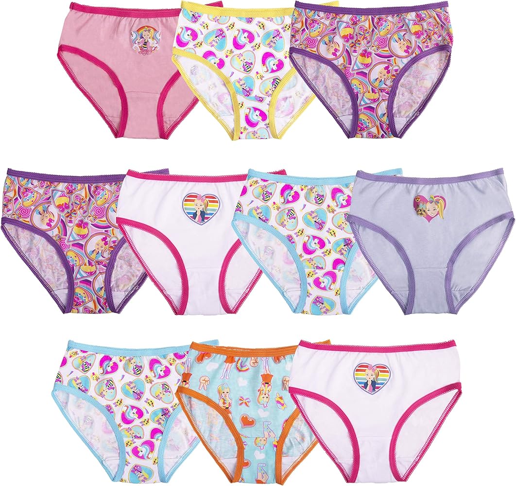 JoJo Siwa Girls Underwear Multipacks available in Sizes 4, 6, 8 and 10, 10-Pack 100% Combed Cotton, 4