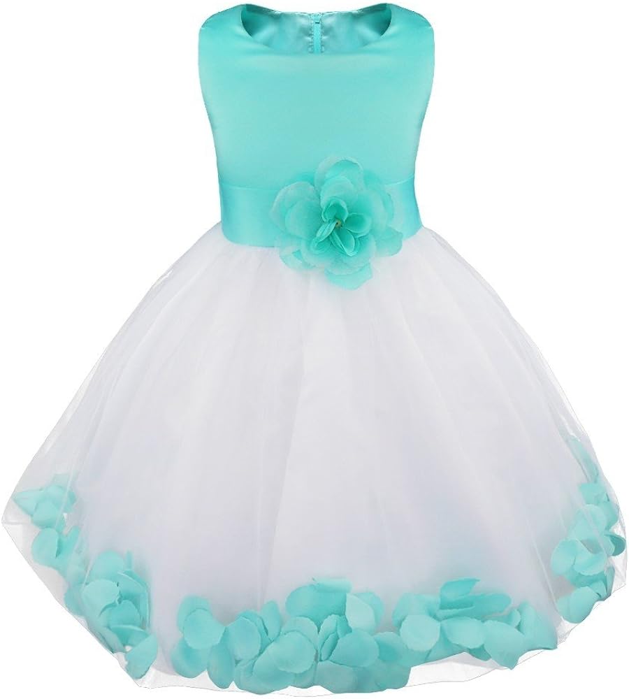 iEFiEL Girls Kids Wedding Party Darling Petals Bowknot Flower Dress Turquoise 5