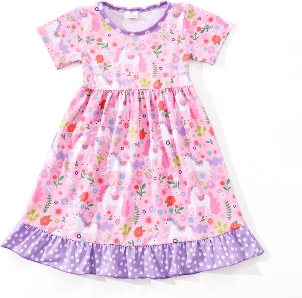 Toddler Girls Ruffle Bottom Pattern Purple Dresses Flutter Sleeve Summer Apparel 2-3T