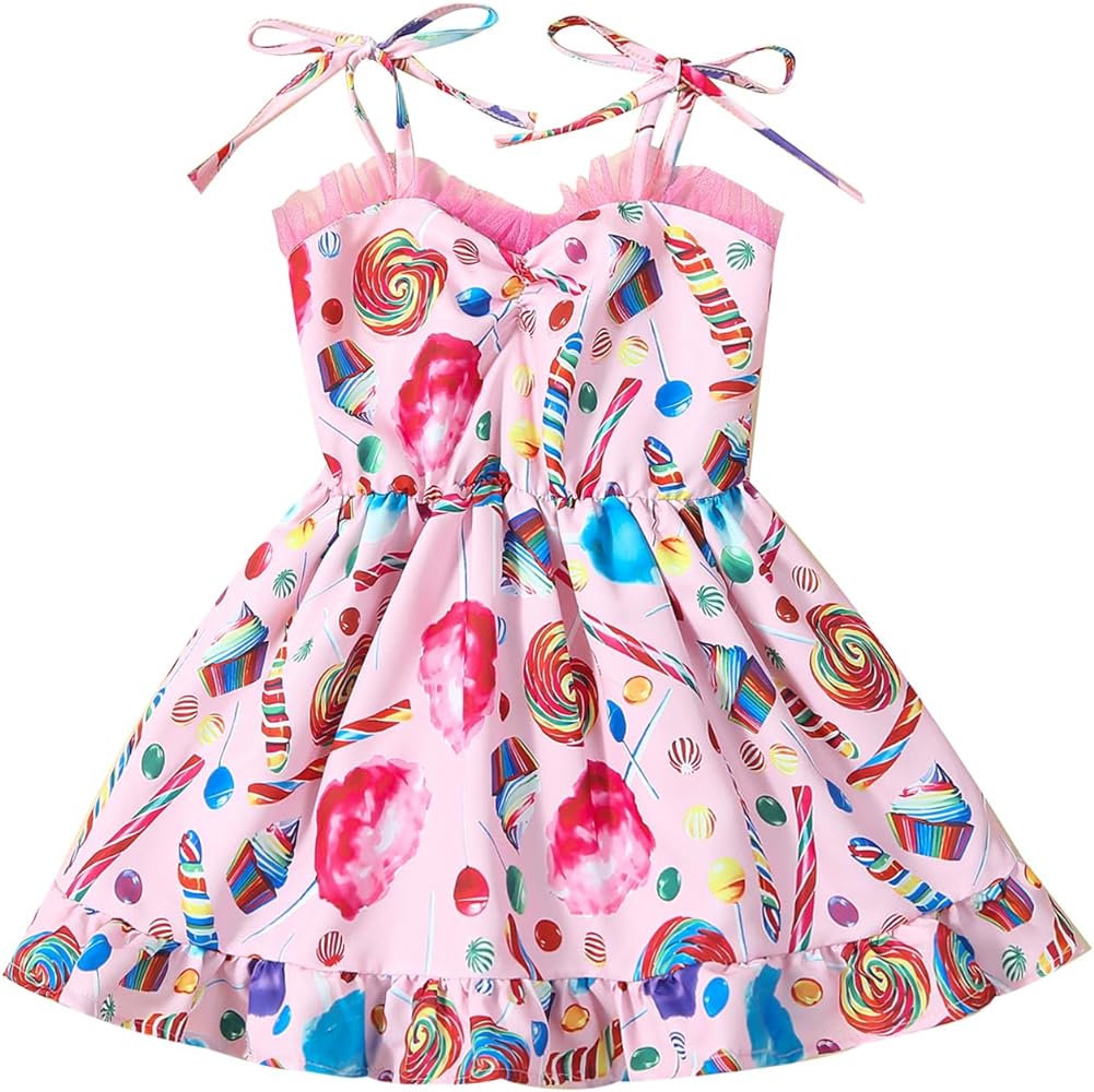 Toddler Girl Dresses One/Two Sweet Birthday Dress Halter Pink Candy Land Dress Little Girl Summer Sundress 0-6Y