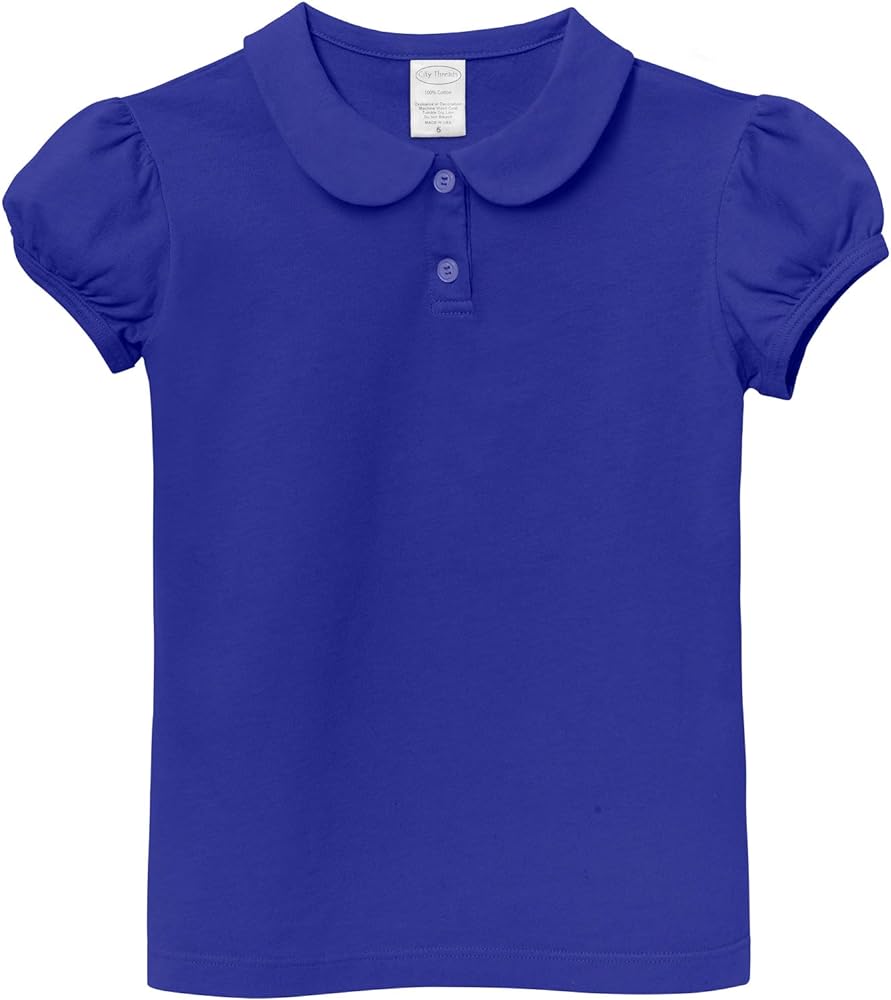 City Threads Girls' Peter Pan Collar All-Cotton Polo Puff Sleeve Tee Tshirt Top for School & Play