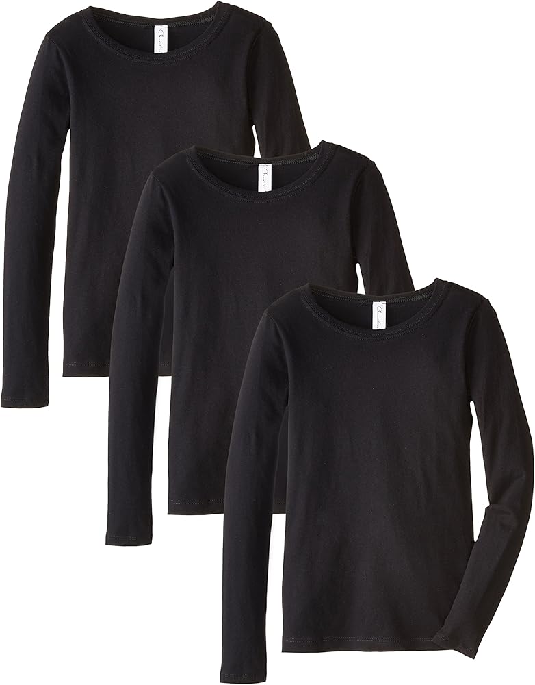 Clementine Apparel Girls 3-Pack Long Sleeve Cotton T-Shirts Basic Tee, Size: 4-13 Yrs