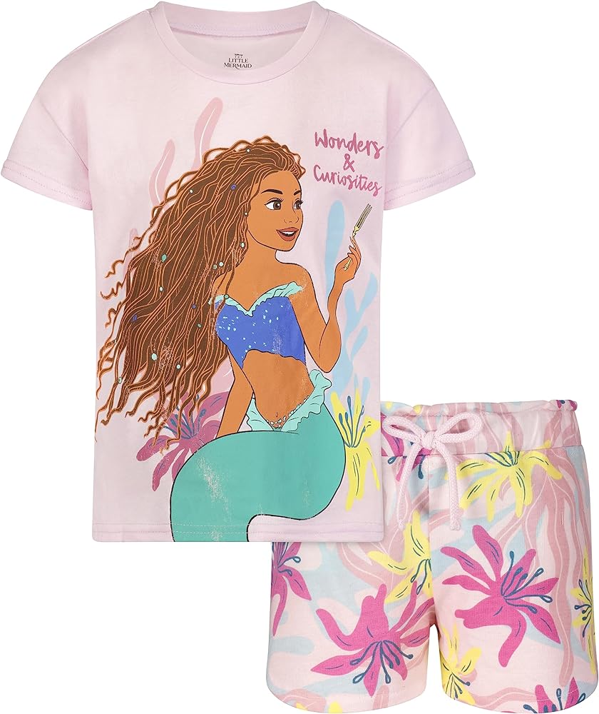 Disney The Little Mermaid Princess Ariel Girls Short Sleeve T-Shirt and Shorts Set for Little Kids