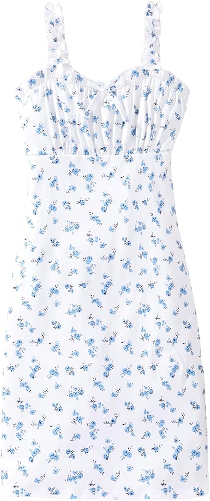 COZYEASE Girls' Ditsy Floral Ruched Frill Trim Cami Dress Sleeveless Bodycon Mini Dress