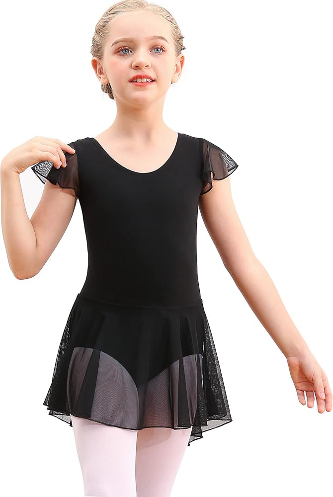 MdnMd Dance Ballet Leotard for Toddler Girls Dance Dress Tutu Swallowtail Skirt Flutter Sleeve