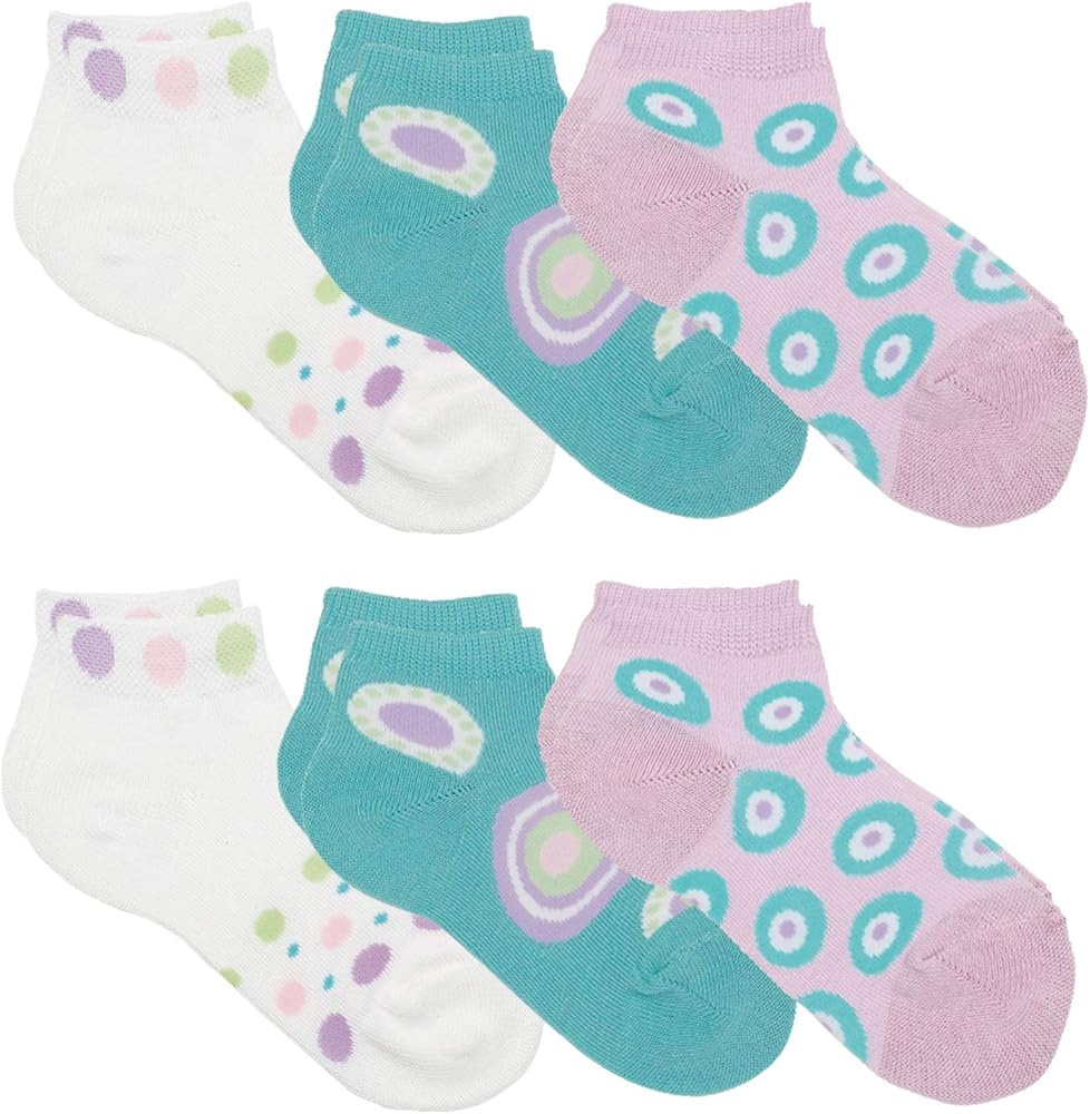 Country Kids Girls' Polka Dot Sneaker Liner Socks Low Cut No Show, Pack of 6