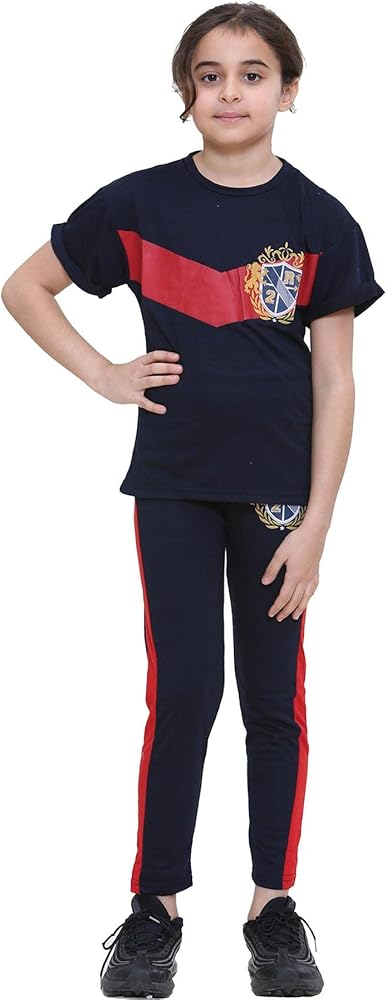 Girls Top Kids Lion Varsity Logo Print Trendy T Shirt Tops & Fashion Legging Set Age 5-13 Years