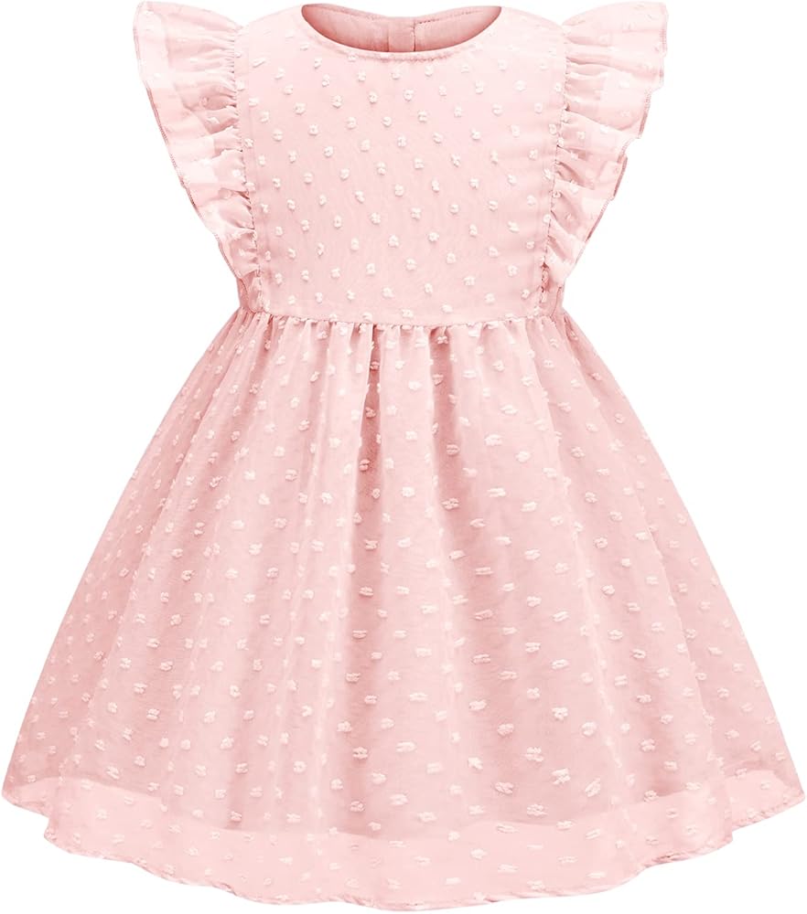 Toddler Baby Girls Summer Dresses Ruffle Sleeveless Dress Swiss Dot Solid Party Sundress for 18M-6Years