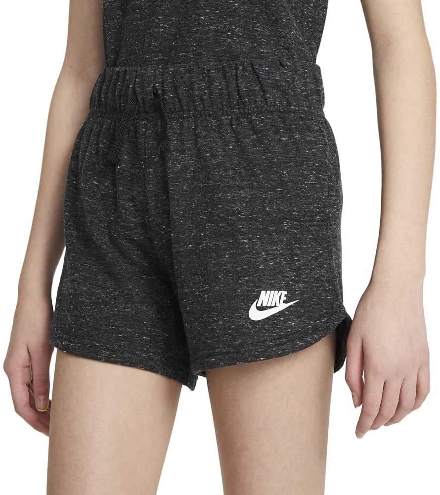 Nike Girl's Sportswear Jersey Shorts (Large, Black Heather/White)