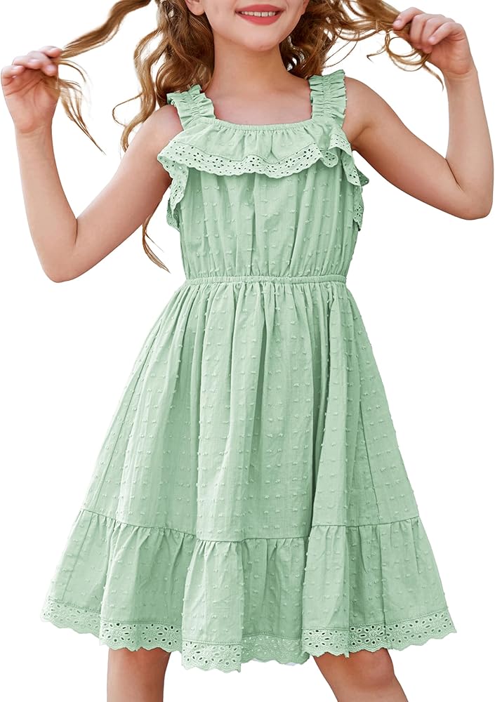 GRACE KARIN Girls Sundress Summer Cotton Spaghetti Strap Dress Sleeveless Midi Dress for Girls 5-12Y