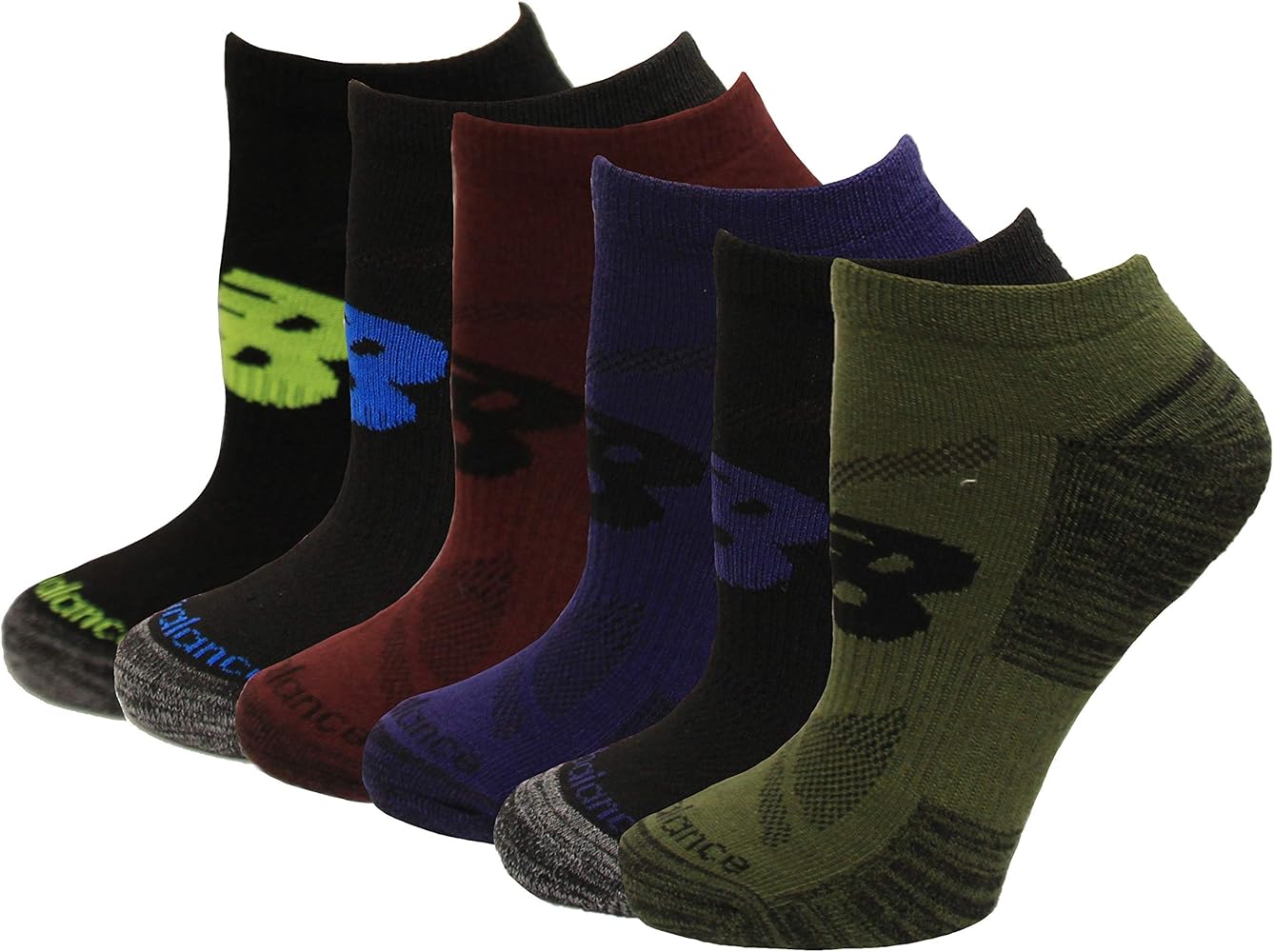 New Balance Kid's Low Cut Socks, Black Multi, (L) Kid's 4-10, 6 Pair