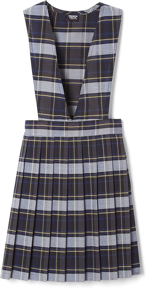 French Toast girls V-neck Jumper Dress, Blue & Gold Plaid, 6X-Large US