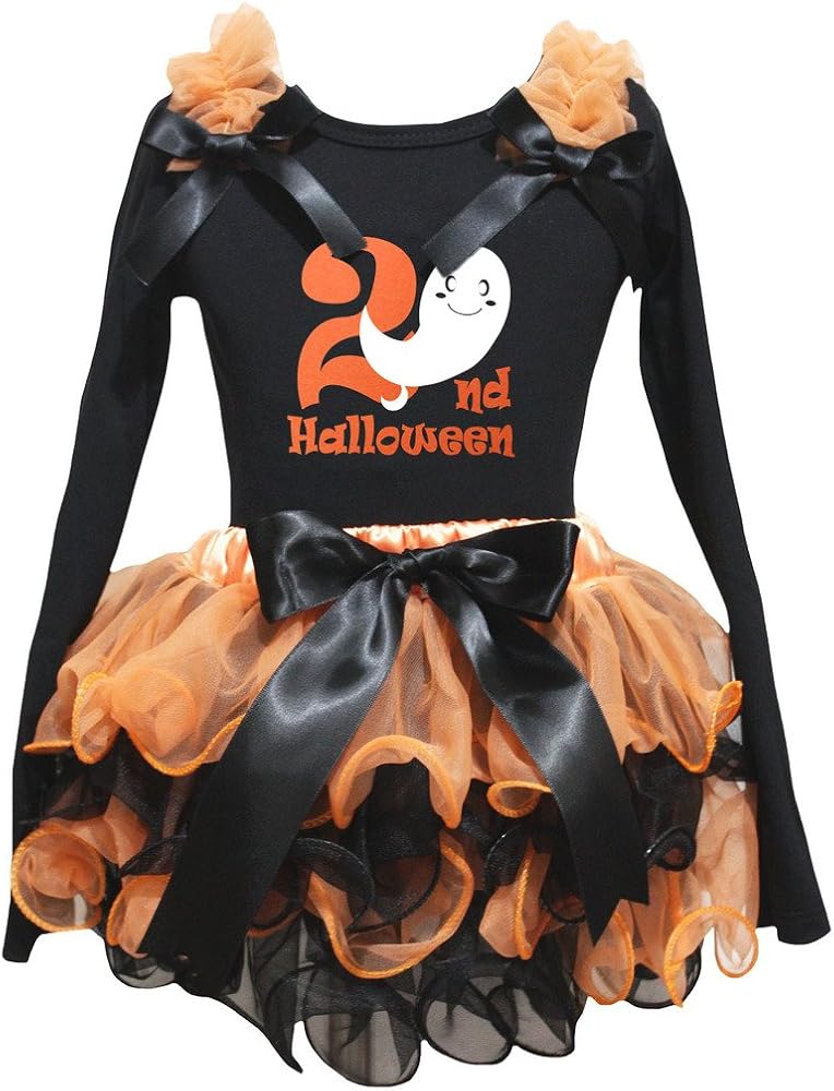 Petitebella 1st-6th Halloween Ghost L/s Shirt Orange Black Petal Skirt Nb-8y