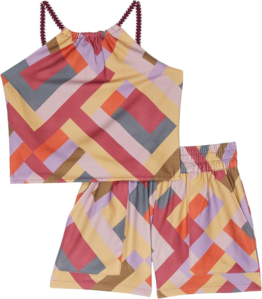 TRUCE Girl's Patchwork Two-Piece Short Set (Little Kids/Big Kids) Multi LG (14 Big Kid)