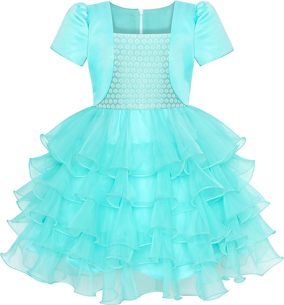 Sunny Fashion Girls Dress 2-in-1 Bolero Turquoise Birthday Party Dress Size 5-10