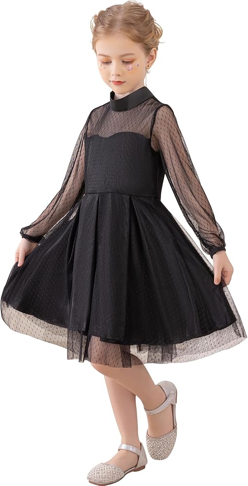 Graceful Long Sleeve Black Dress Girls - Elegant and Tailored Dress for Special Occasions