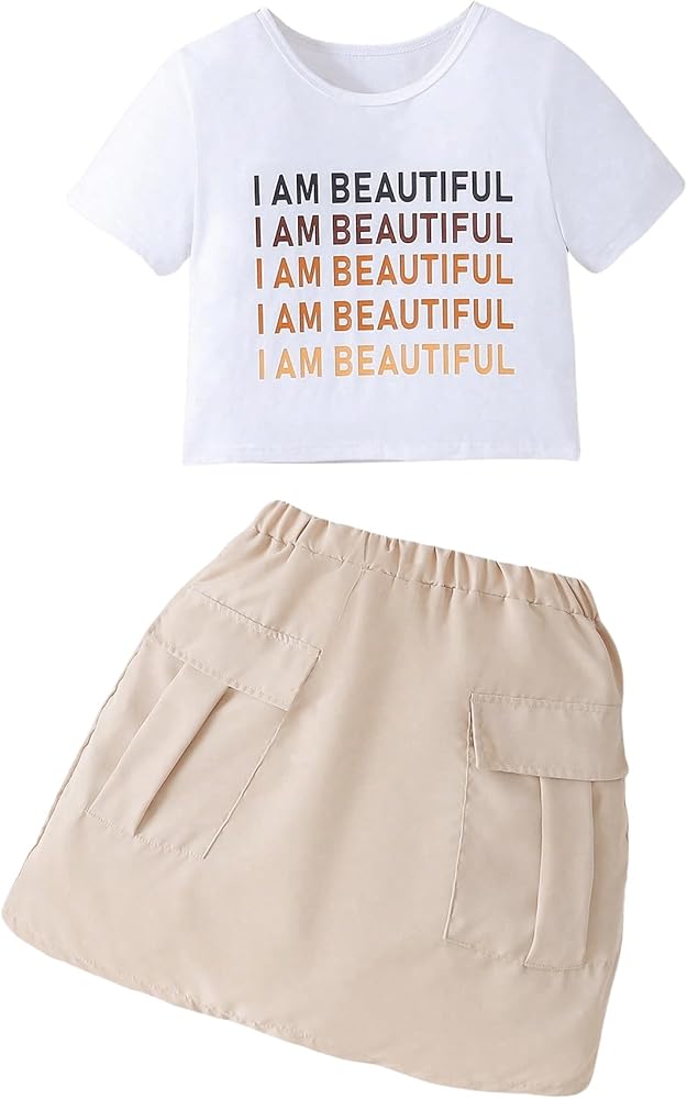 SOLY HUX Girl's 2 Piece Outfits Graphic Print T-Shirt and Elastic Waist Skirt Sets Summer Cute Clothing Set