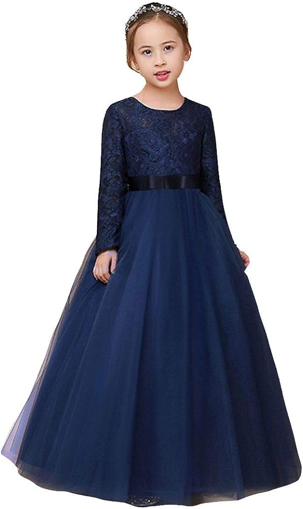 Bow Dream 3D Flower Girl's Dress Tulle Full Length Wedding Junior Bridesmaid Evening Formal Gown