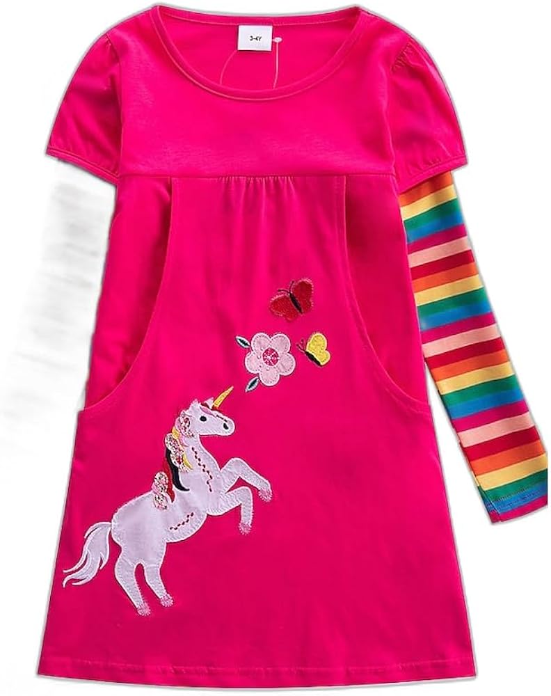 Kids Girls' Dress Animal Rainbow Unicorn Long Sleeve School Daily Embroidered Sweet