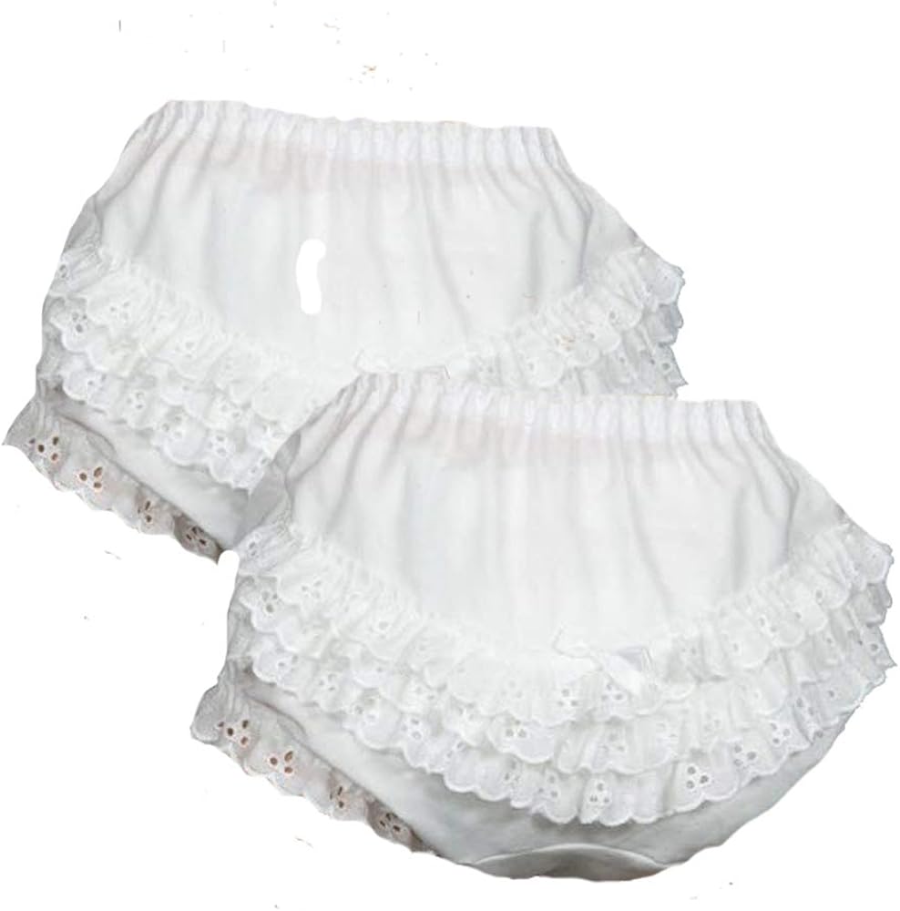 ICM Girls White Eyelet Ruffled Panties Cotton Blend 2 Pack