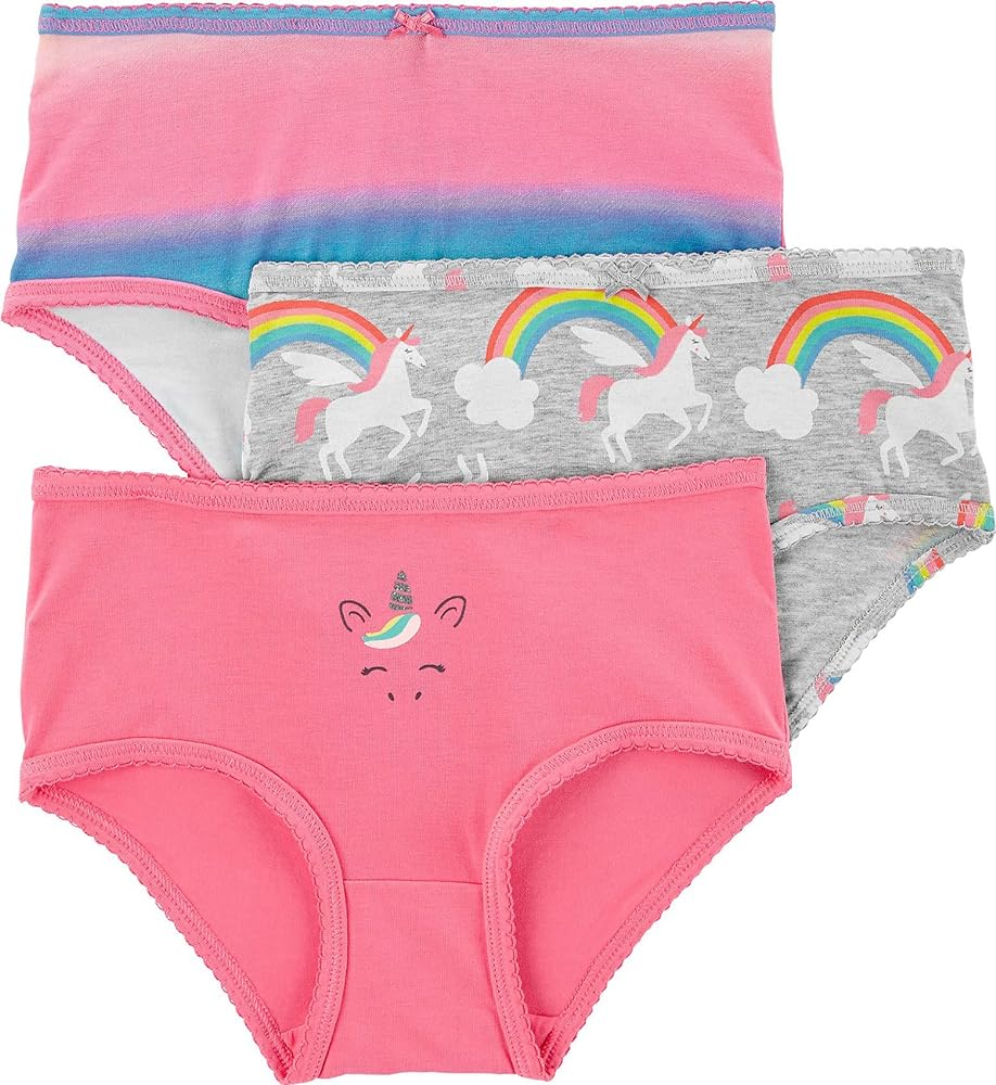 Carter's Big Girls' 3-Pack Stretch Cotton Panties, Unicorn(3h603710)/Rainbow, 10/12