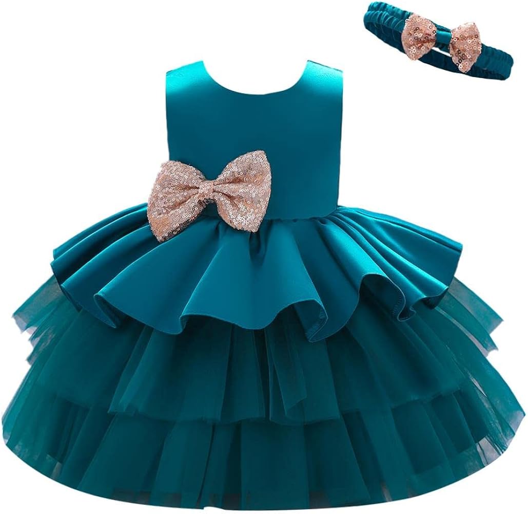 Dressy Daisy Baby & Toddler Girls' Special Occasion Dresses Wedding Flower Girl Tiered Dress Fancy Ball Gown with Headband