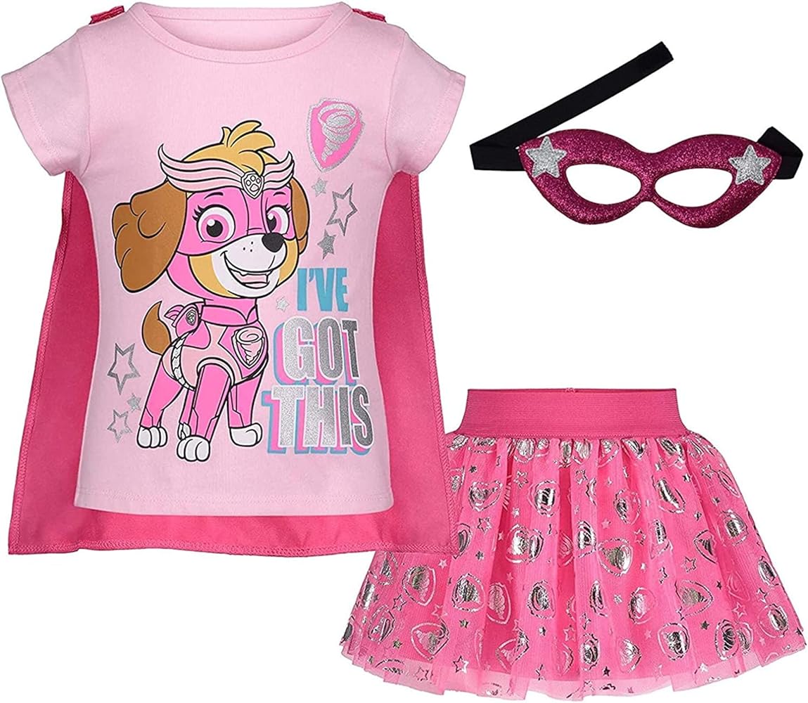 Paw Patrol Skye Girls Cosplay T-Shirt Tulle Tutu Cape and Mask 4 Piece Outfit Set Toddler to Little Kid