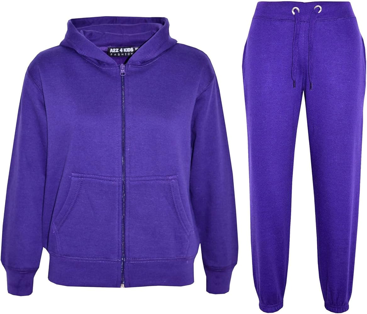 Unisex Plain Tracksuit Hoodie with Joggers Jogging - T.S Plain Purple 9-10