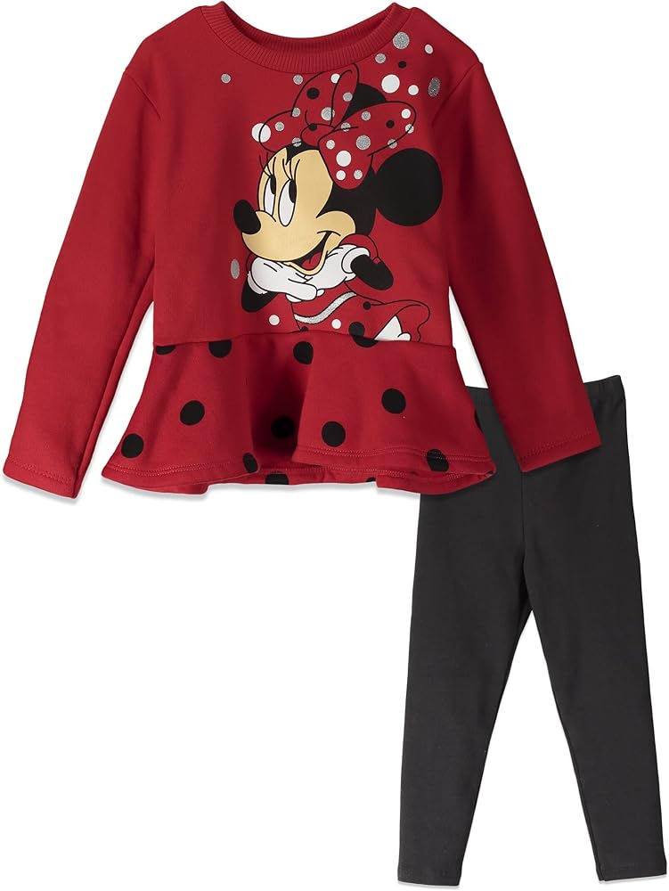 Disney Minnie Mouse Fleece Sweatshirt and Leggings Outfit Set Infant to Big Kid Sizes (18 Months - 14-16)