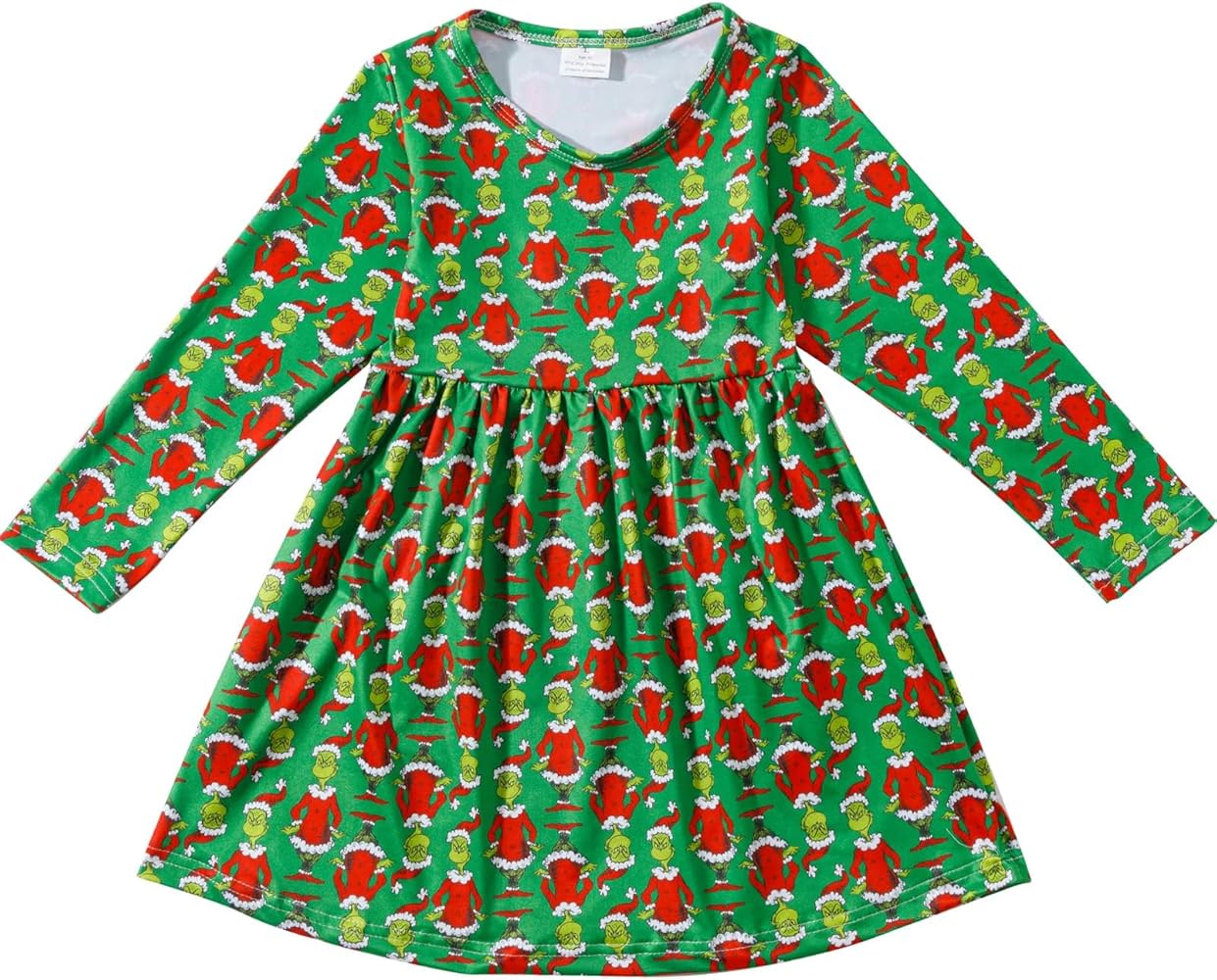 Christmas Halloween Toddler Girls Dress Green Ghosts Dress Twirl Long Sleeve Winter Dress 5-6Y