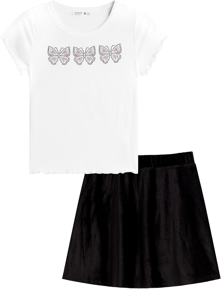 Beautees Girls' 2 Piece Set Top with Knit Corduroy Skirt