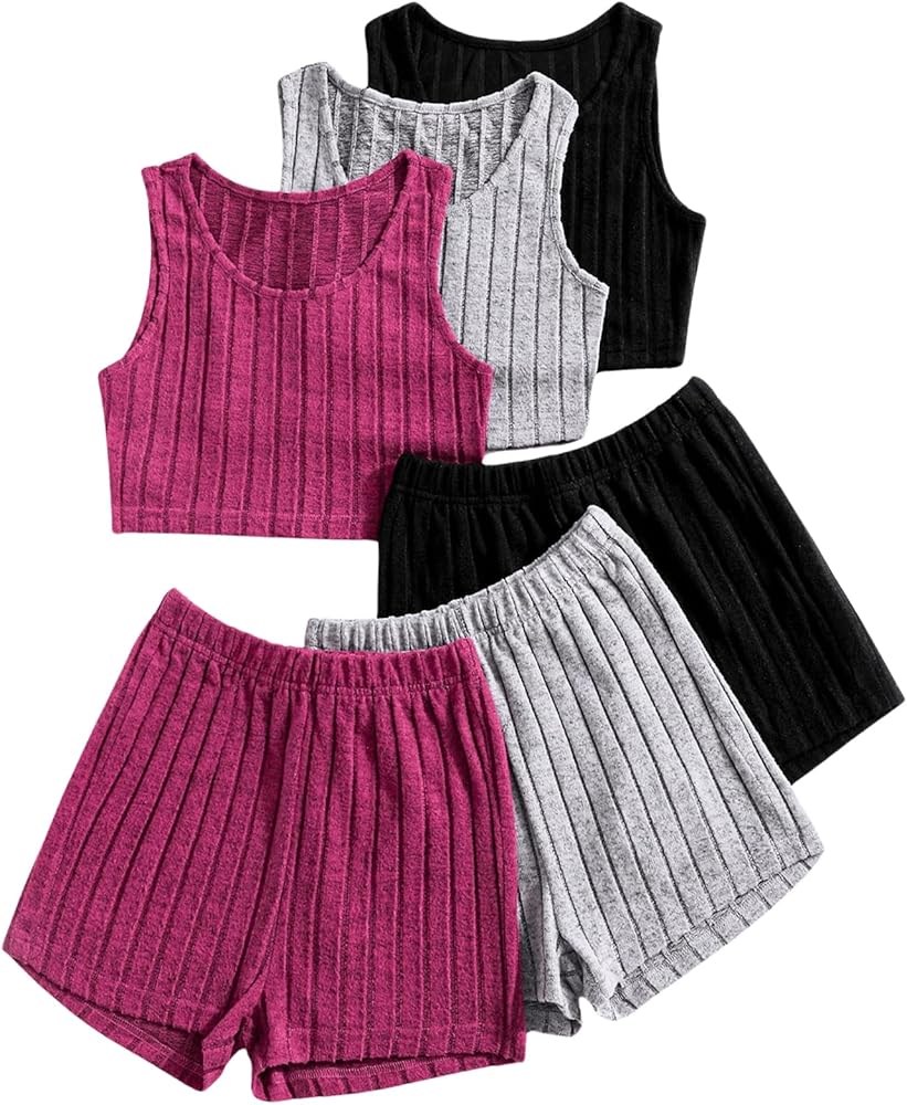 SOLY HUX Girl's 6 Piece Outfits Summer Sleeveless Tank Tops and Shorts Clothing Sets