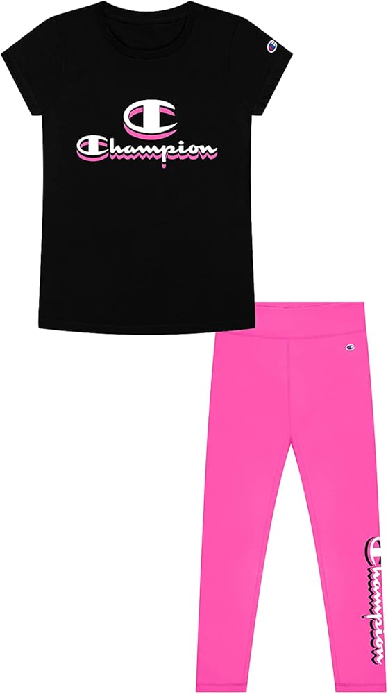 Champion Girls Tee Shirt and Legging Two Piece Top and Bottom Set Little Girls