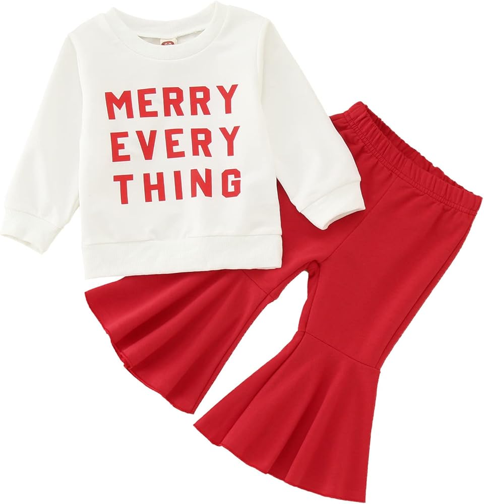 Toddler Girls Winter Long Sleeve Letter Prints Tops Flared Trousers Pants 2PCS Outfits Clothes Set For Babys 5